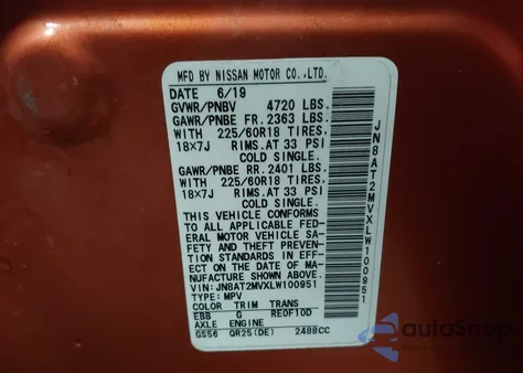 2020 Nissan Rogue Sv Intelligent Awd z USA, uszkodzony, nr VIN JN8AT2MVXLW100951